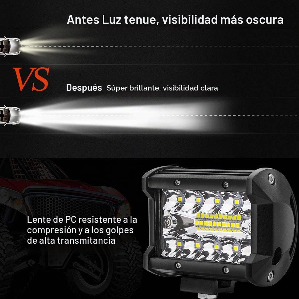 Safego 4" 60W Faro Trabajo LED Focos de Coche 12V 24V Faros LED Tractor 6000LM 6500K IP67 Impermeable Off-Road Foco de Trabajo Led para Tractor Camión Moto ATV SUV Barco, 10PCS