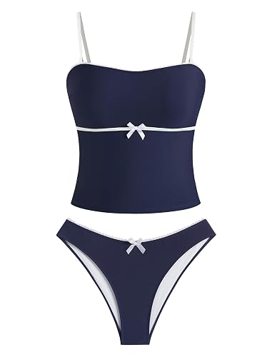 ZAFUL Tankini Swimsuits for Women Bow Tie Side Bathing Suits Tummy Control High Cut Two Piece Bikini Sets