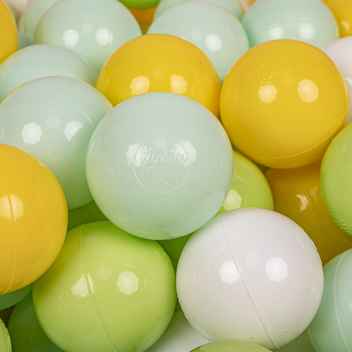 KiddyMoon Soft Plastic Play Balls 50 Balls/7Cm-2.75In Multi-Colour Made In EU, White/Mint/Light Green/Yellow โ image 1