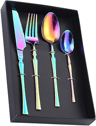 Juego de cubiertos coloridos de 32 piezas para 8, 1810 de acero inoxidable para el hogar, cocina, hotel, restaurante, utensilios para comer, acabado