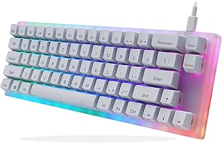 XVX 60% Mechanical Gaming Keyboard, 66 Keys Hot Swappable Tyce-C Wired RGB Backlit Gateron Switch Custom Mechanical Keyboard with Crystalline Base for Win/Mac (Brown Switch,White)