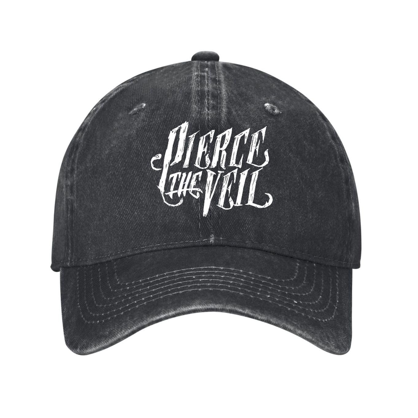 Kciutud Pierce The Veil Black Washed Denim Baseball Cap Adjustable Vintage Distressed Dad Hat Men Women Retro Soft Cotton Unstructured Size is: One Size