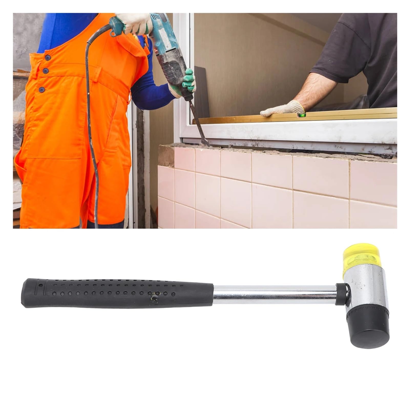 Martillo de goma de instalación | Herramienta manual con mango de tubo de acero, mazo de doble cara(40mm)
