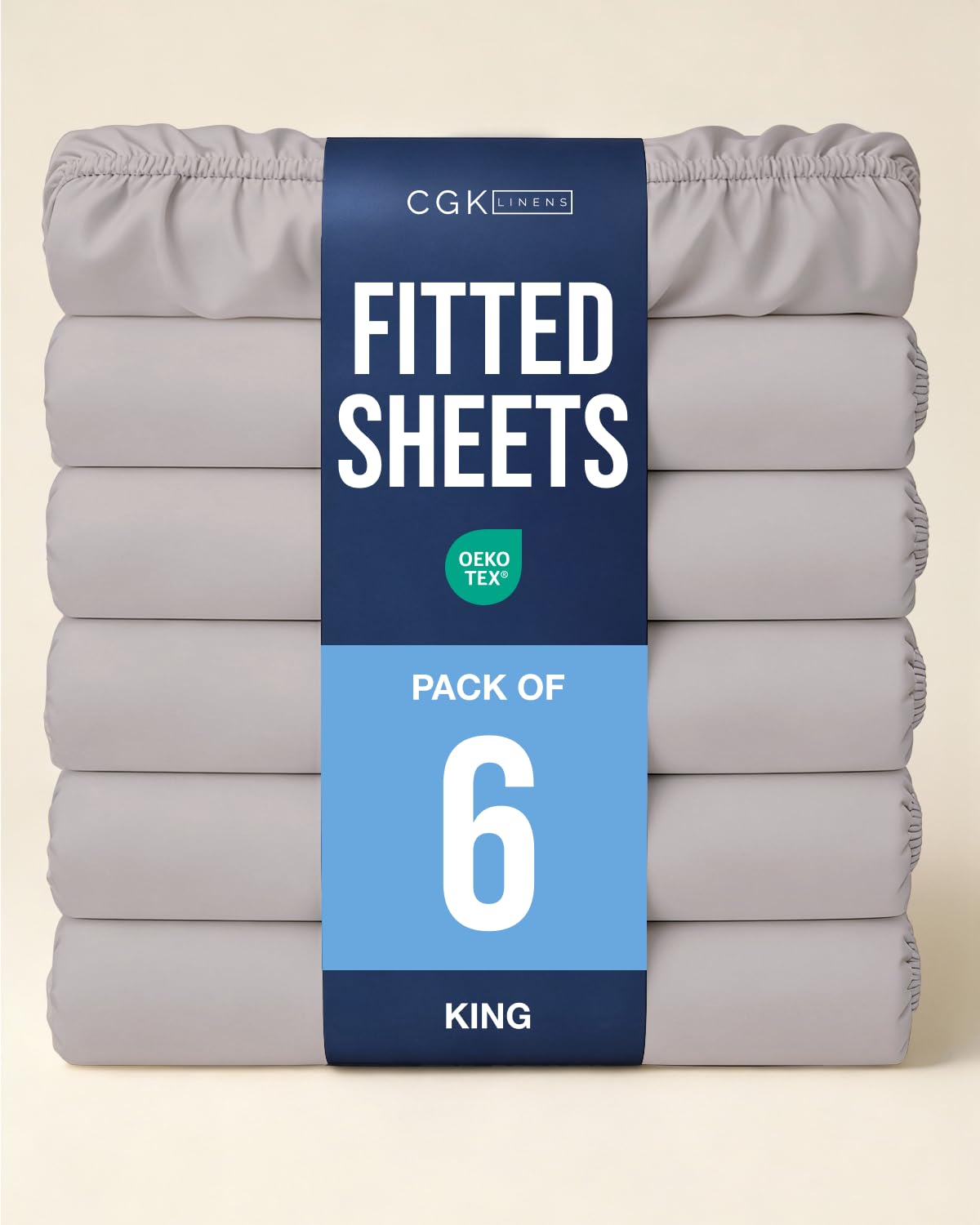 King Fitted Sheet - Pack of 2 Single Fitted Bottom Sheet Only - Light Grey