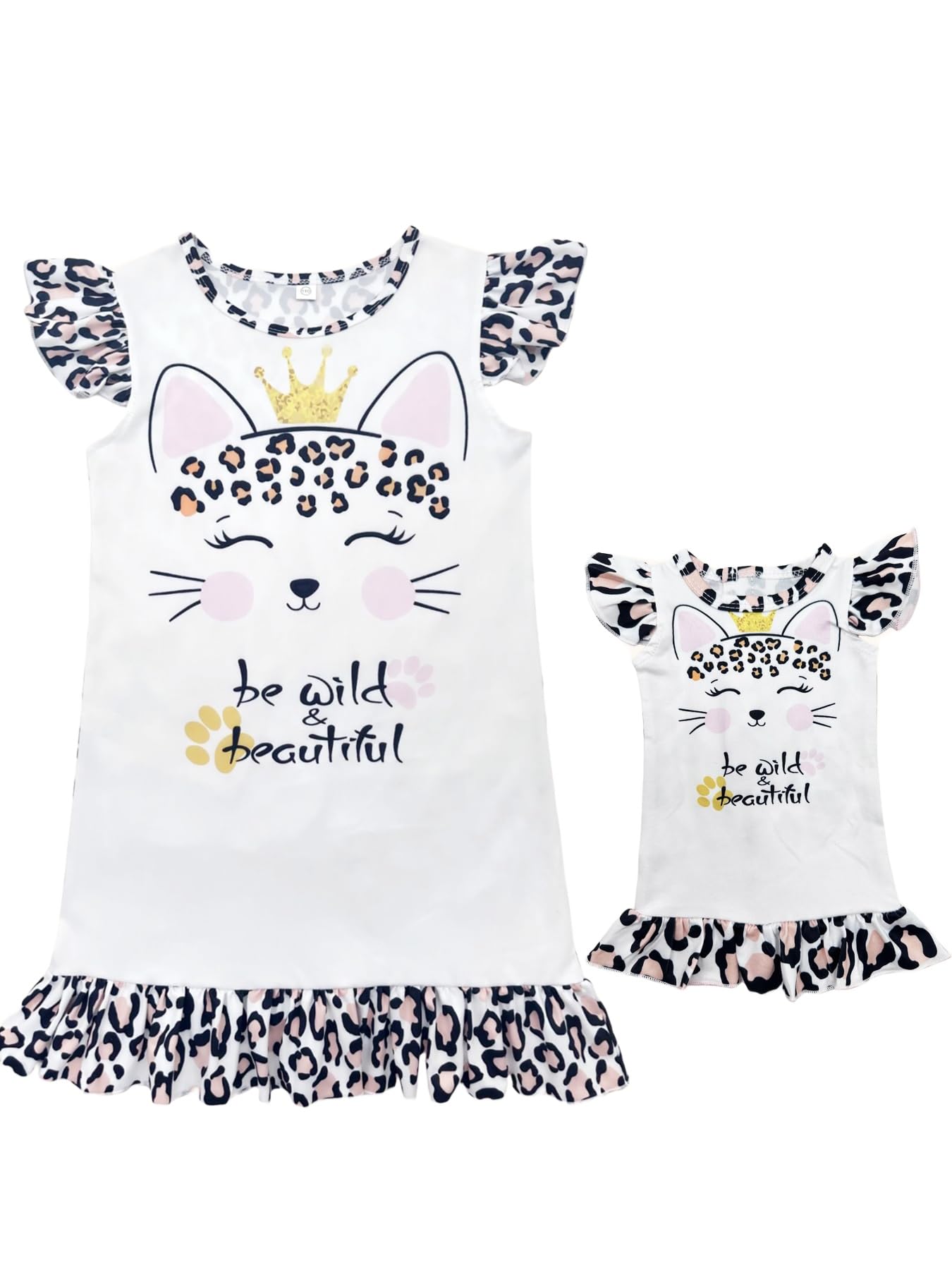 Bow Dream Girl Dress and Matching American Girl Doll Clothes for Girls Leopard Cat