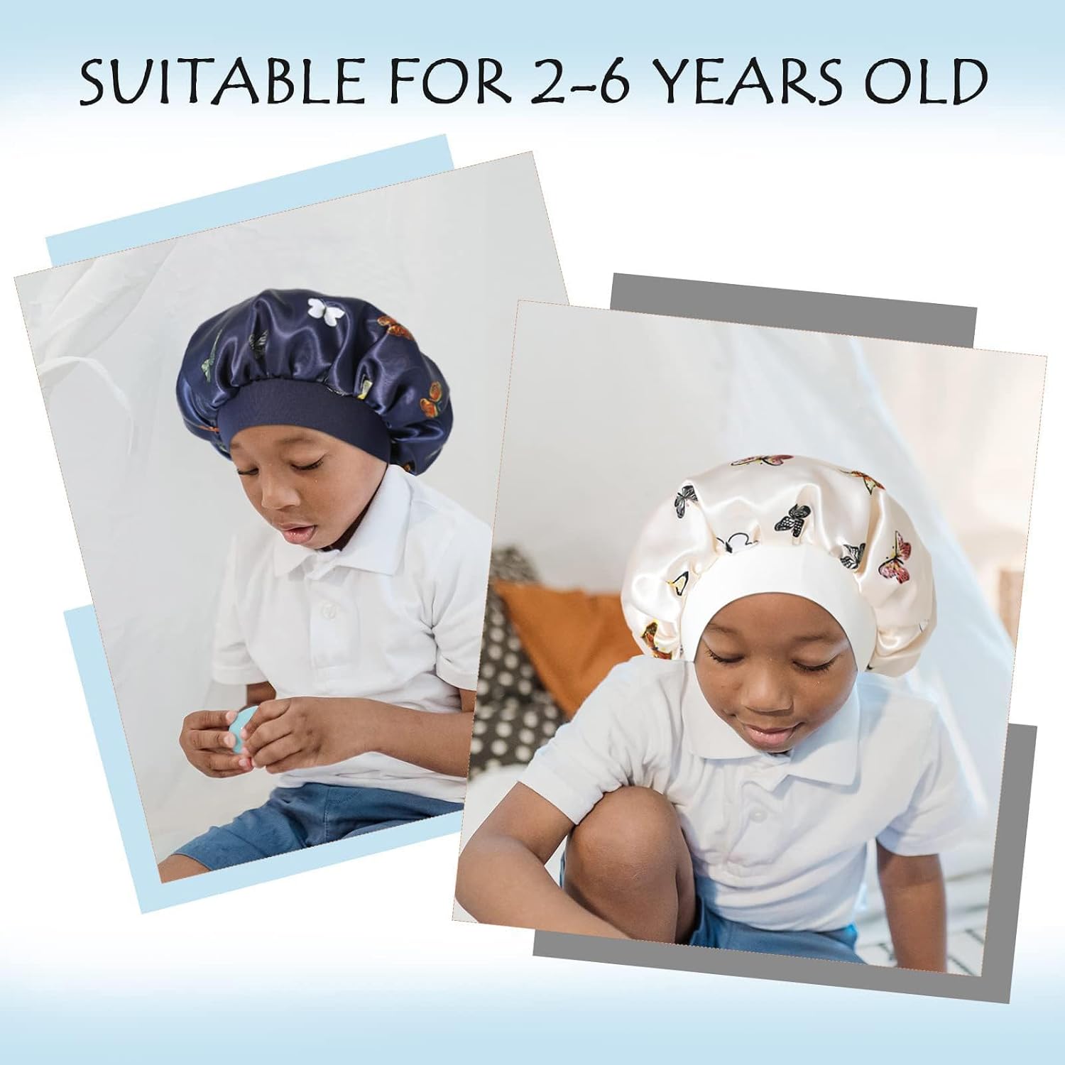 Kids Satin Bonnet Child Sleeping Cap with Wide Elastic Band,Colorful Night Hats Satin Cap