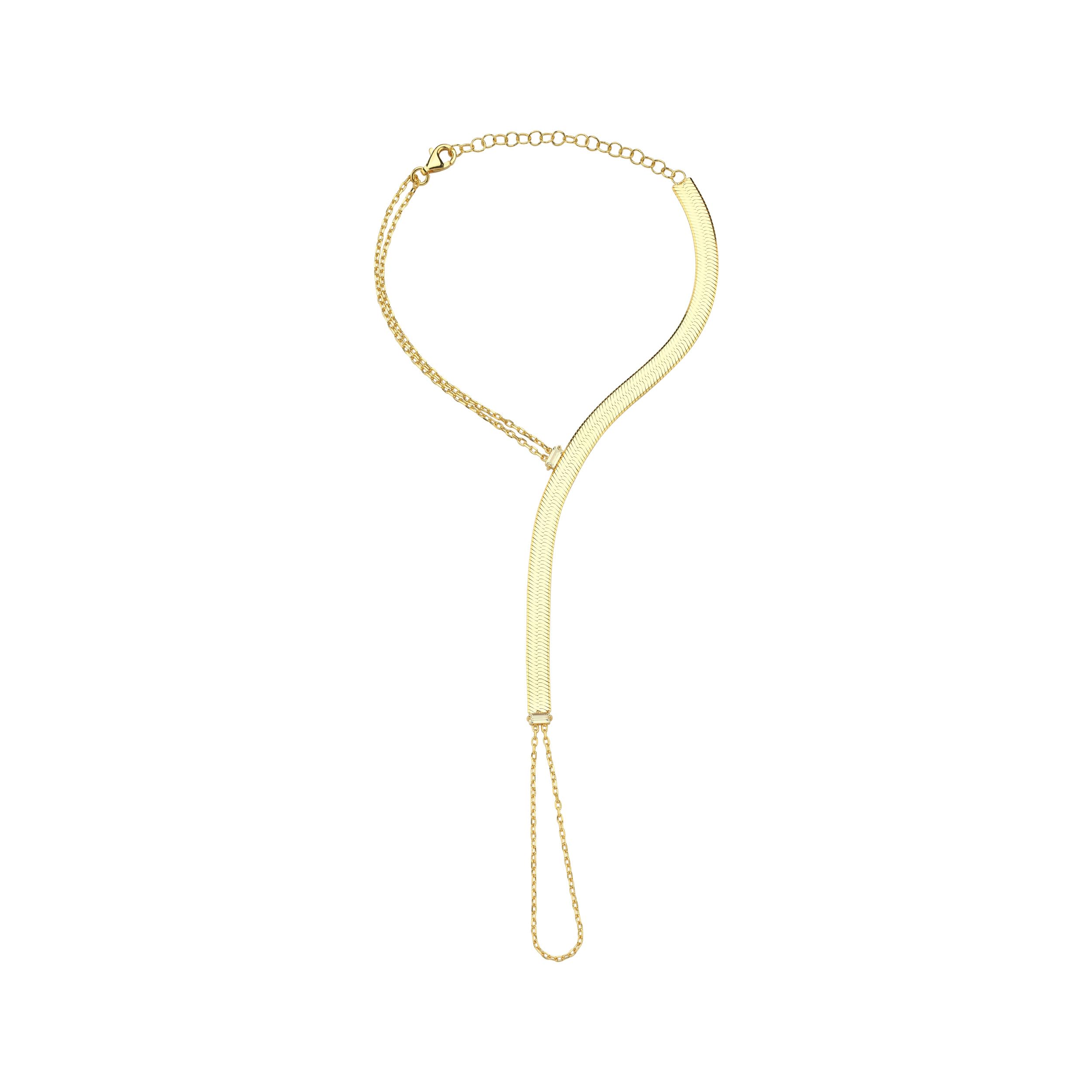 MIONZA 18K Gold Vermeil Bracelet Ring Hand Chain, Adjustable Finger Bracelet, Dainty Charm Hand Jewelry for Women, Birthday Gift for Her