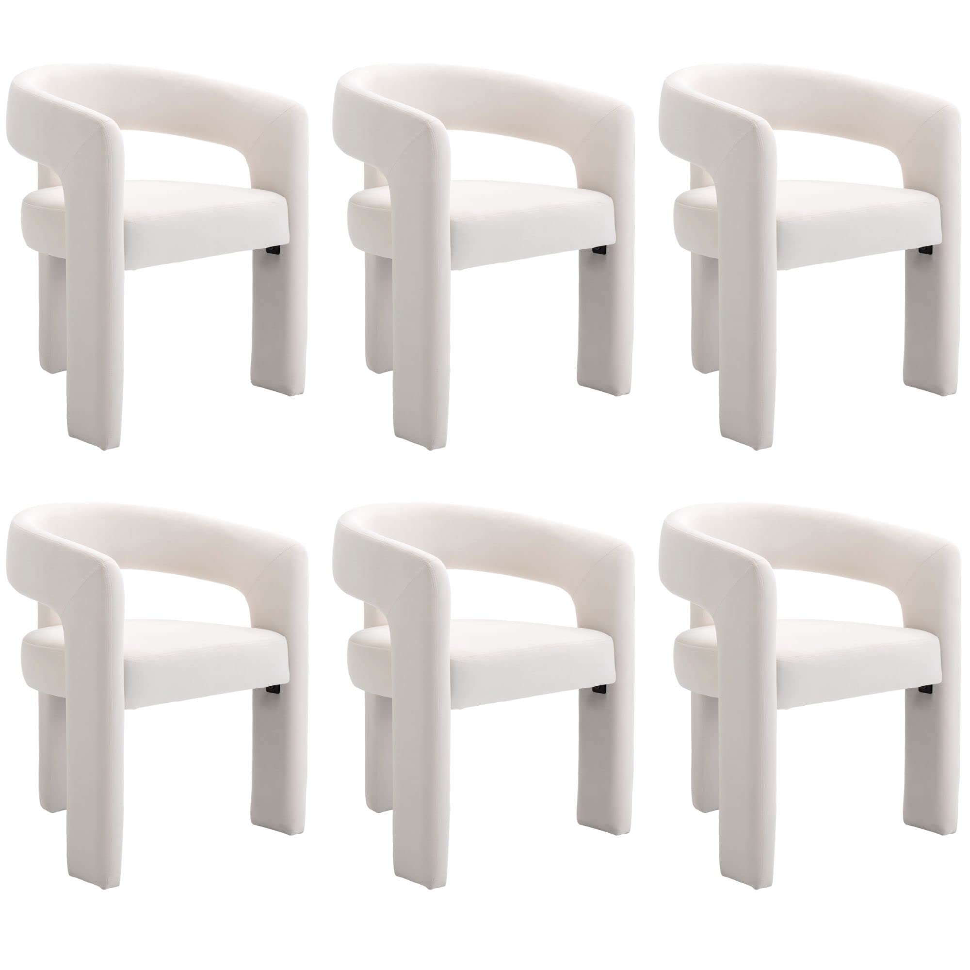 BESTANO Set of 6 Modern Velvet Fabric Upholstered Dining Chairs with Open-Back, Cute Barrel Side Chairs Kitchen Armchair Accent Chairs for Dining Room