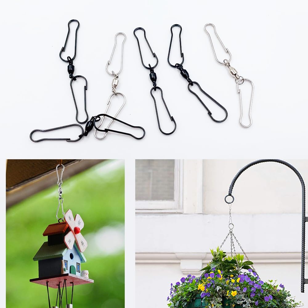 16 Pezzi girevole clips doppio, vento Spinner clip gancio doppio, appeso in acciaio inox ganci girevoli clip, appeso campane a vento, forniture di partito (8 nero + 8 argento)