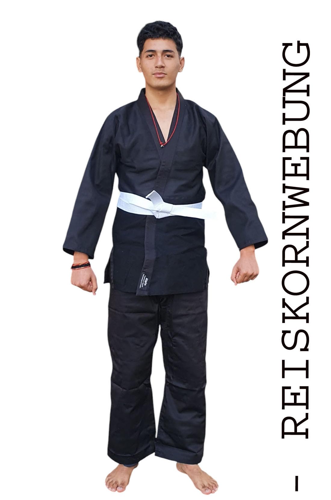 Judoanzug Schwarz Judo Anzug mit Reiskornwebung Gewicht: ca. 425 g/m² mit Weiss Gürtel -Black 24