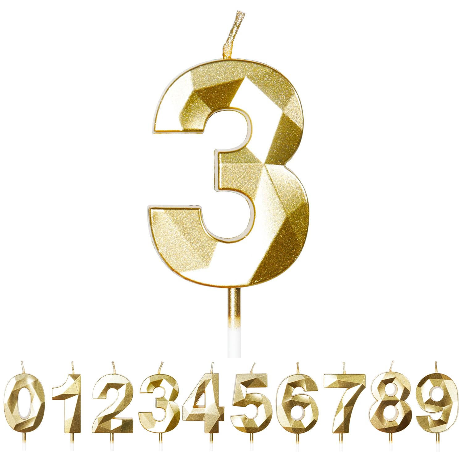 FUZVOL Birthday Cake Candles, Gold Number 3 Candle,Cake Topper Decorations