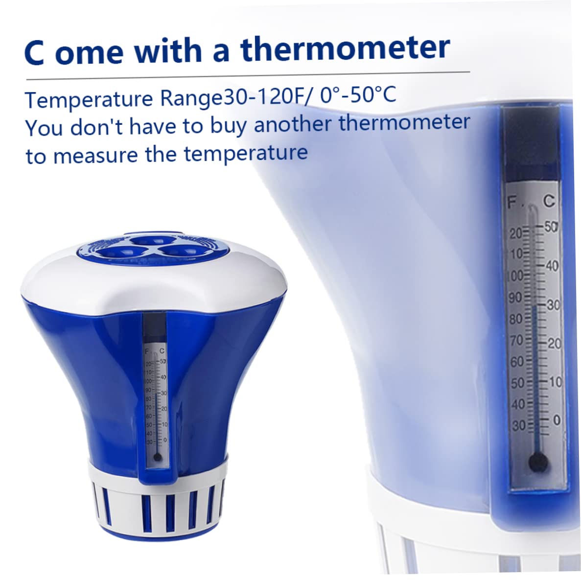 MILEVO Thermomètre à Eau Flottant Distributeur de Chlore de Piscine thermomètre dérive Support de comprimés de Brome for Spa de Natation Bain à remous