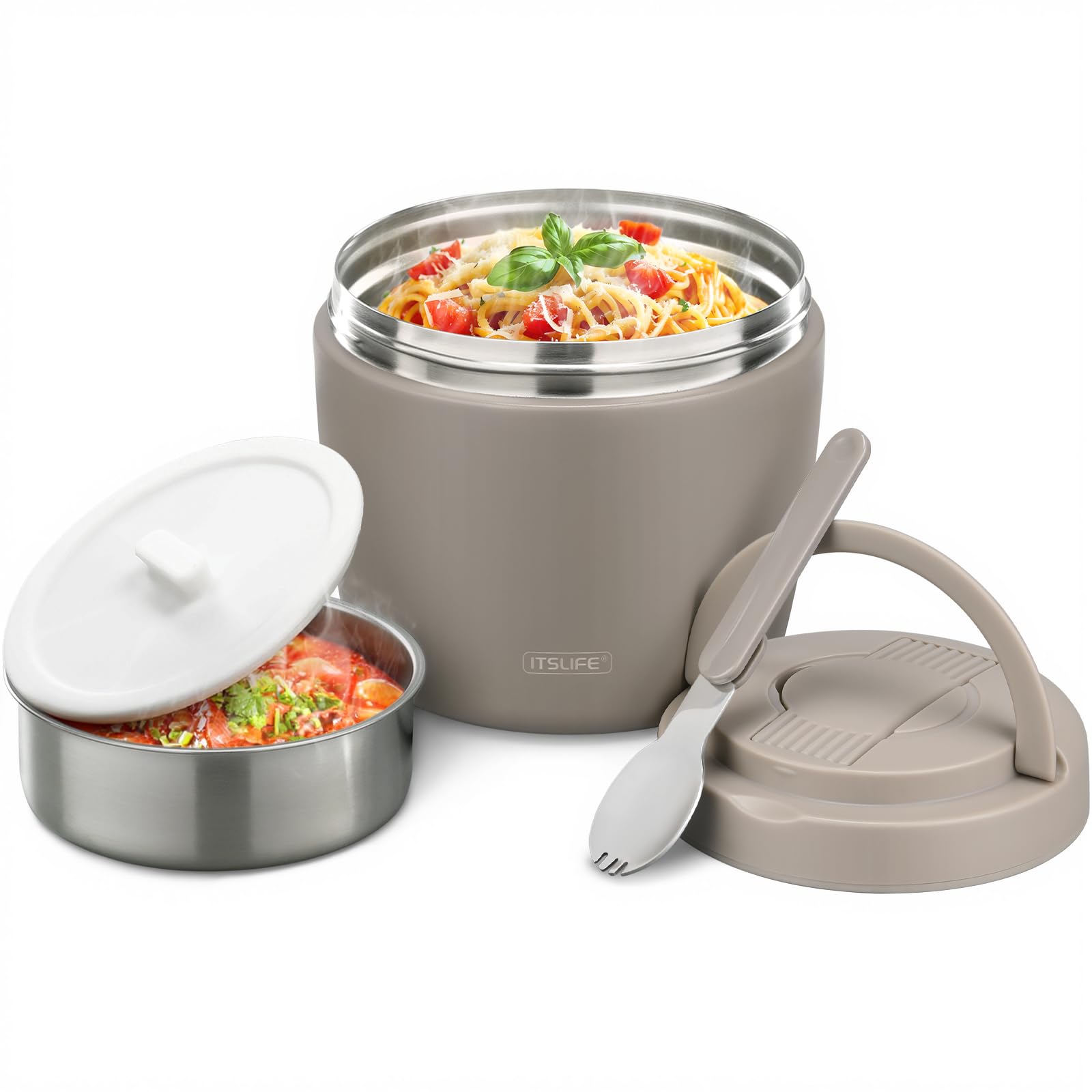 Photo 1 of Itslife 32oz Insulated Soup Thermo, Vacuum Stainless Steel Food Jar for Hot & Cold Food, Leakproof Wide Mouth Lunch Container with Spoon, Khaki