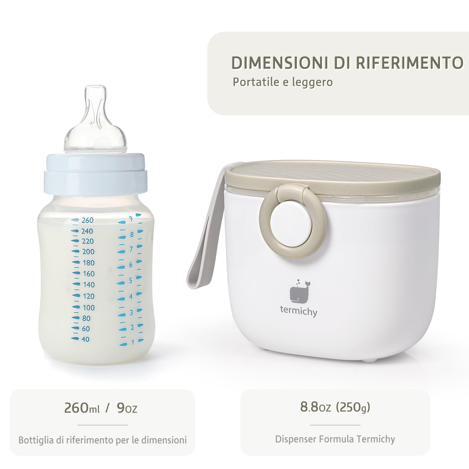 Termichy Dispenser per il latte in polvere, 250g Dispenser di Polvere Formula, portatile contenitoredi latte in polvere per neonati(cachi, 1 pezzo)