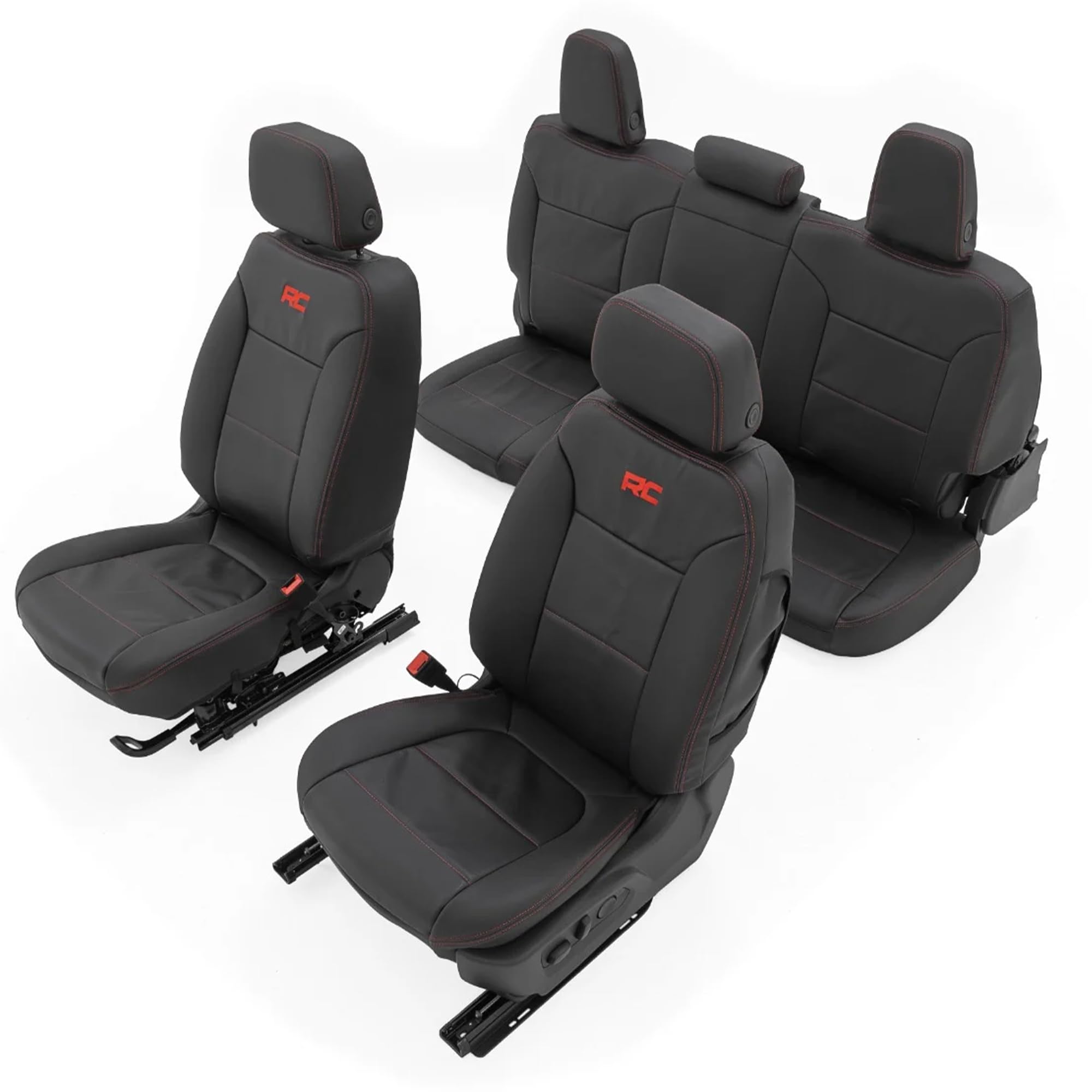 Rough Country Leather Seat Covers for Chevy Silverado 1500 & GMC Sierra 1500 Crew Cab (2019–2026) – Front Buckets & 60/40 Rear