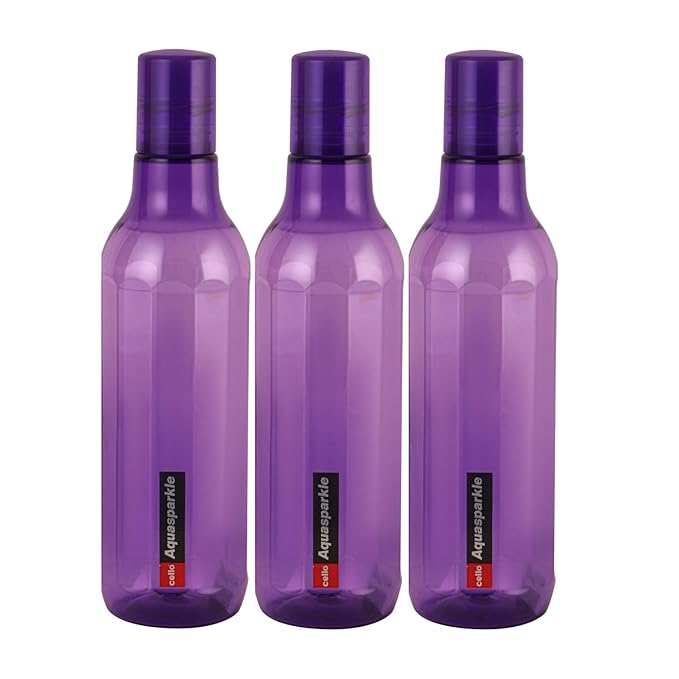 CELLO Aqua Sparkle Bottle Set of 3, 1000ml, Purple | 100% food grade | Leak proof and Break proof | Perfect for staying hydrated at the school, college, work and outdoor adventures Water Bottle