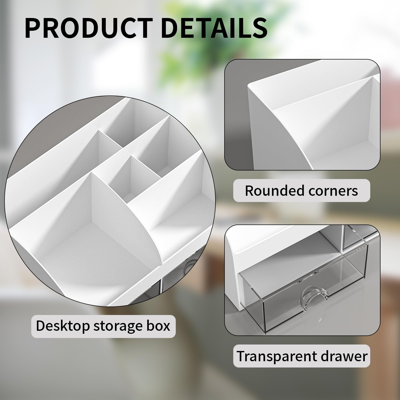 FYKERO Practical Desk Organiser, Multifunctional Plastic Stationary Organiser with Transparent Drawer - Image 3