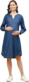 MomToBe Women's Denim Maternity Dress with Zippers for Nursing Pre and Post Pregnancy Price In India