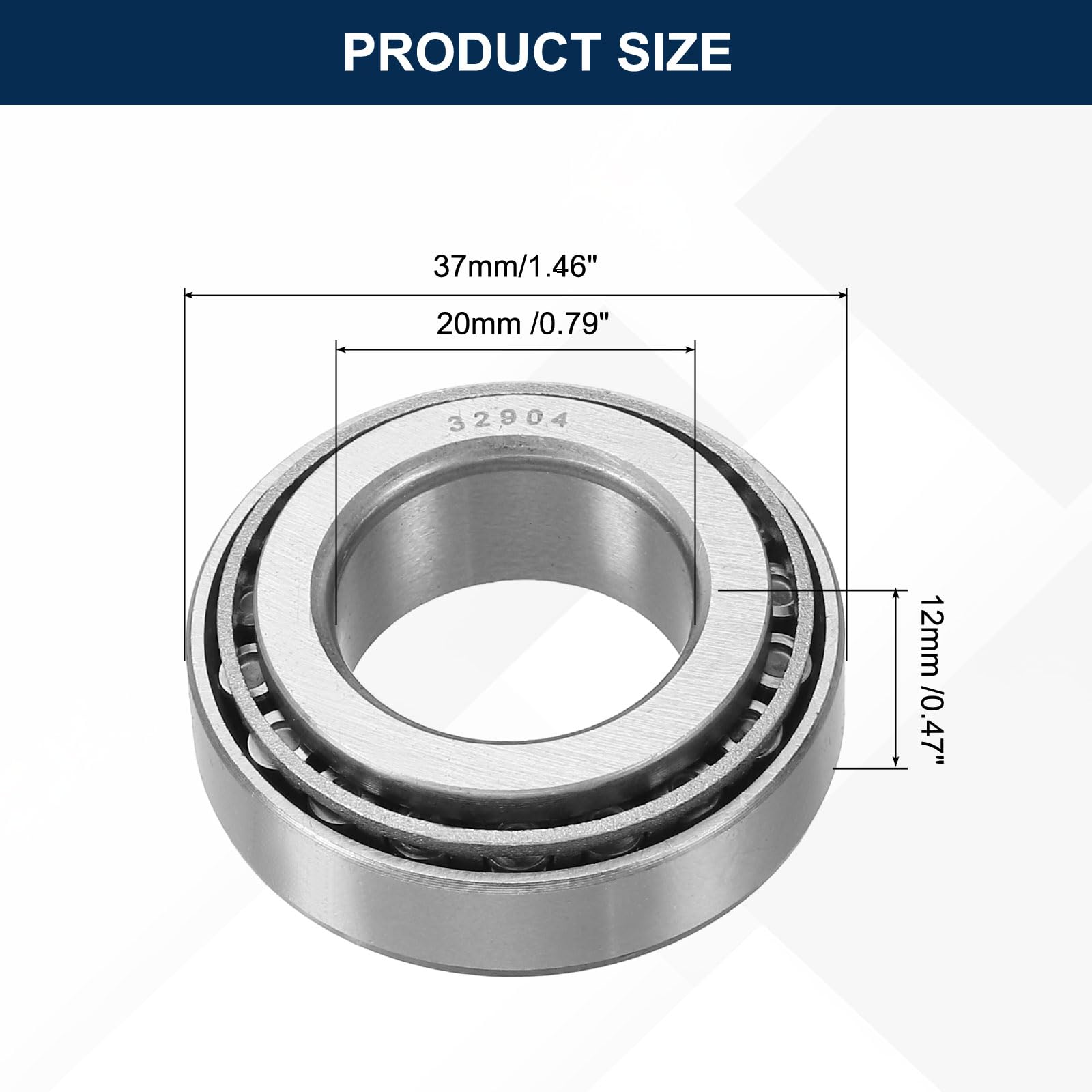 sourcing map Ensemble de roulements à rouleaux coniques 32904 avec cône et coupelle, alésage de 20 mm x 37 mm de diamètre extérieur x 12 mm d'épaisseur, ensemble de roulements coniques en acier chromé