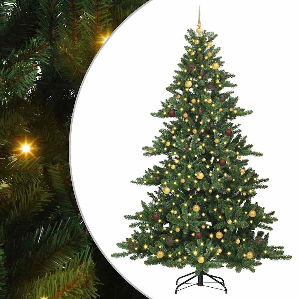 Künstlicher Weihnachtsbaum, grün, 240 cm | PVC und Stahl, 1230 Spitzen, 300 warmweiße LEDs, Metallbasis, nur innen