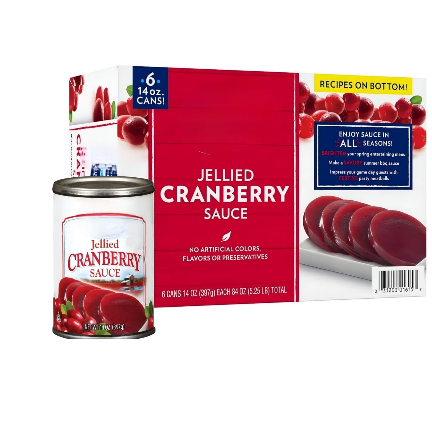 Jellied Cranberry Sauce 14oz Cans, 6-Pack Holiday Bundle - Firm Sliceable Texture for Thanksgiving & Christmas