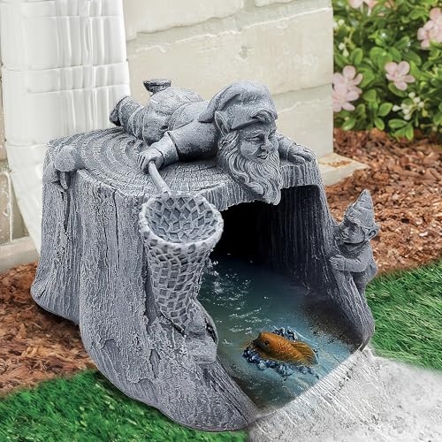 Noegrus Gnome Fishing 3'x4' Gutter Downspout Splash Block Decor, Garden Outdoor Animal Resin Statue & Sculpture, Gutter Diverter Rain, Decorative Gutter Extension Downspout, Eco-Friendly
