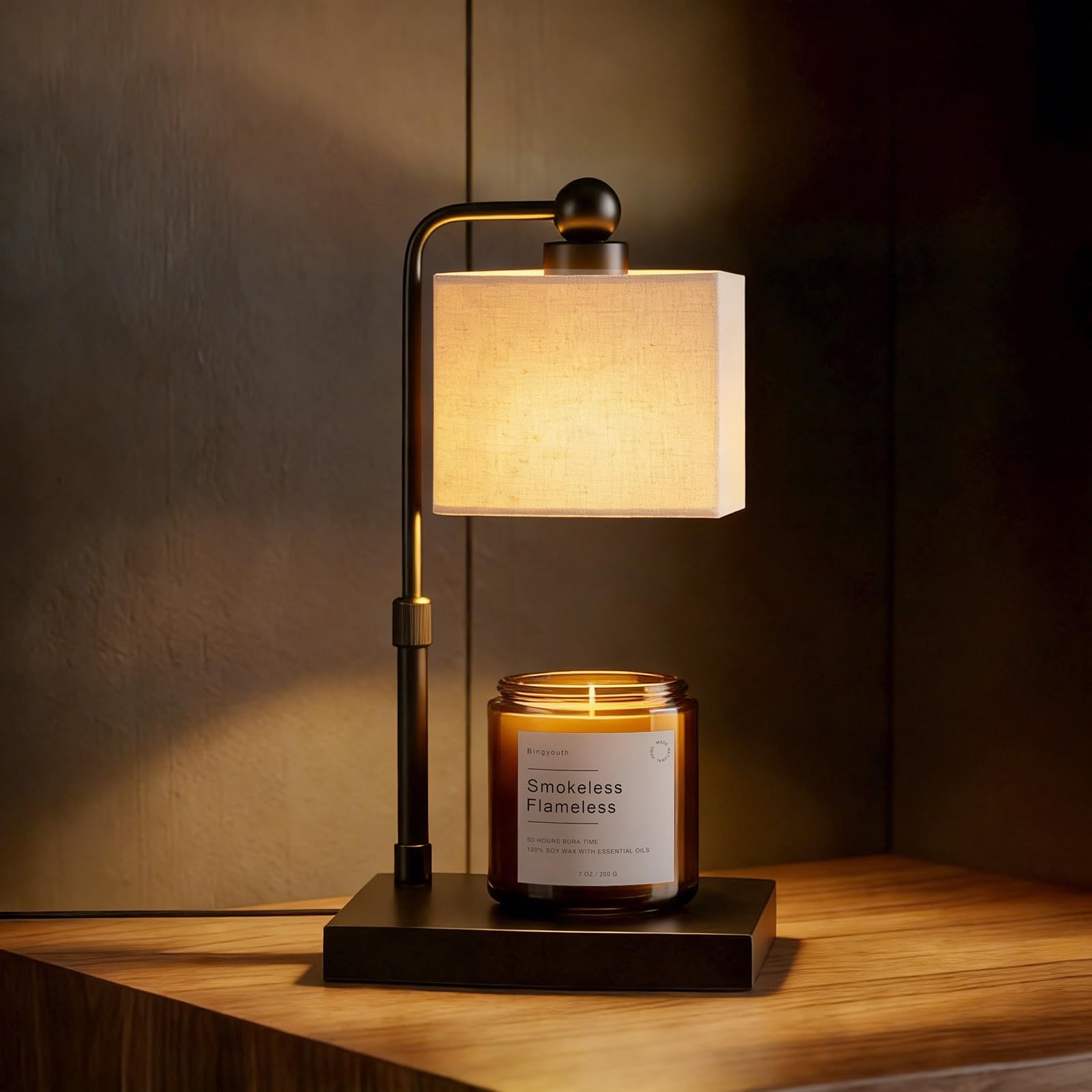 Lampada scalda candela con timer, dimmerabile, altezza regolabile, paralume moderno in lino, per candele fino a 15,2 cm, 2 lampadine incluse