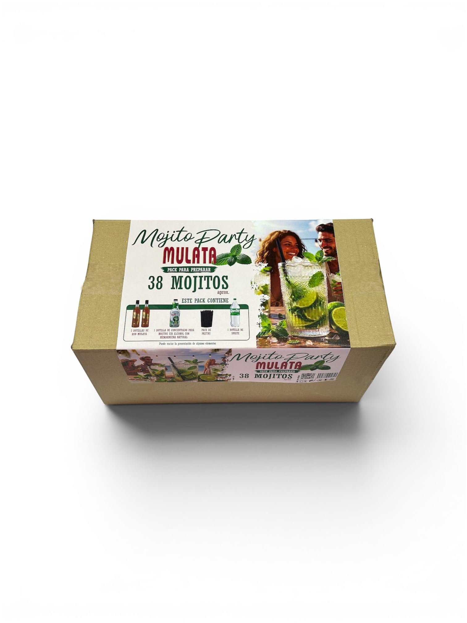 Pack Mulata Mojito Party - Kit para 38 Mojitos con y sin Alcohol en Minutos - Incluye 2 botellas Ron Mulata, 1 botella Concentrado Natural de Mojito, Caja de Pajitas y 1 Botella Soda
