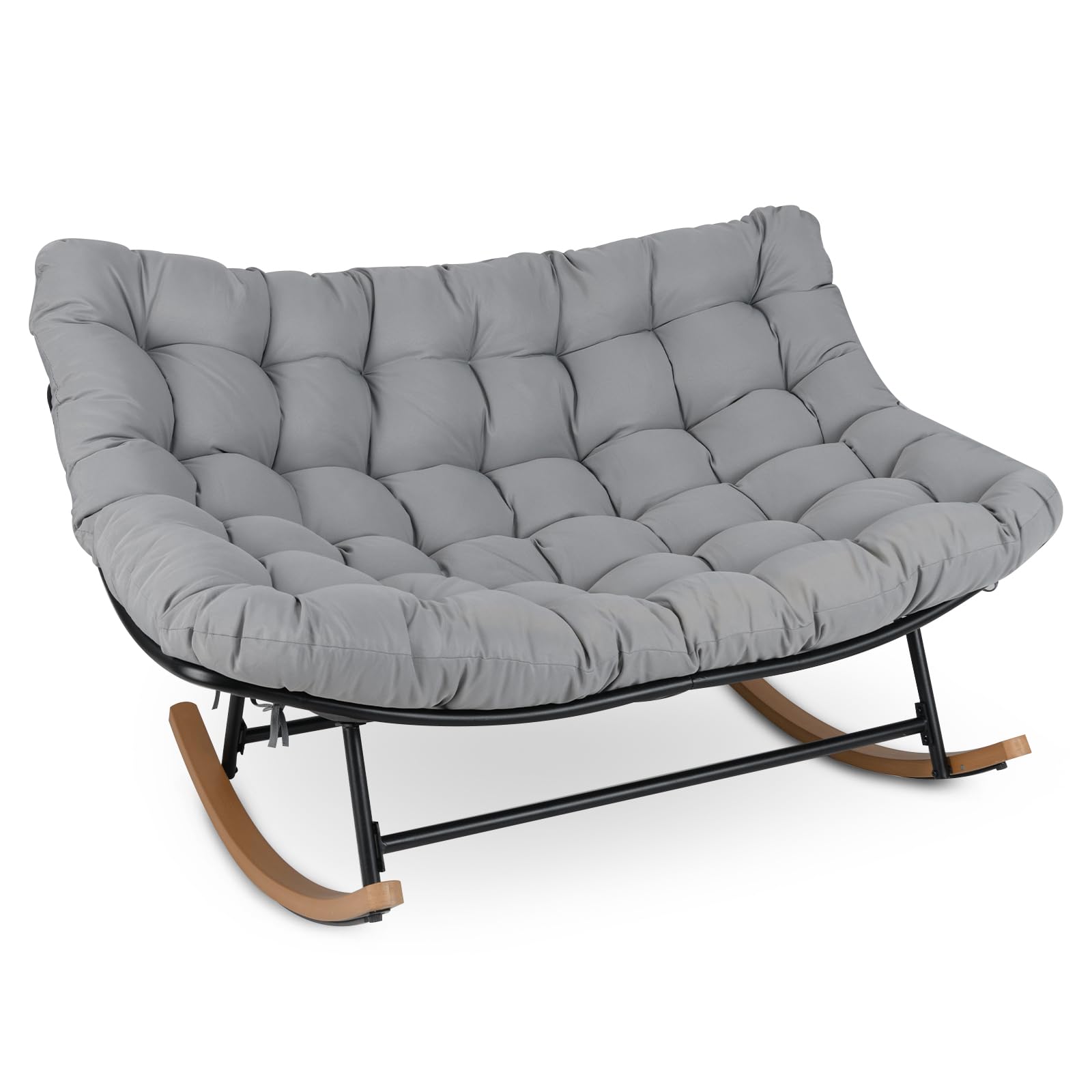 COSTWAY Schaukelstuhl 2 Personen Outdoor, Schaukelsessel mit dickem Kissen | XXL Relaxsessel bis 320 kg belastbar, für Balkon, Garten und Wohnzimmer, Hellgrau