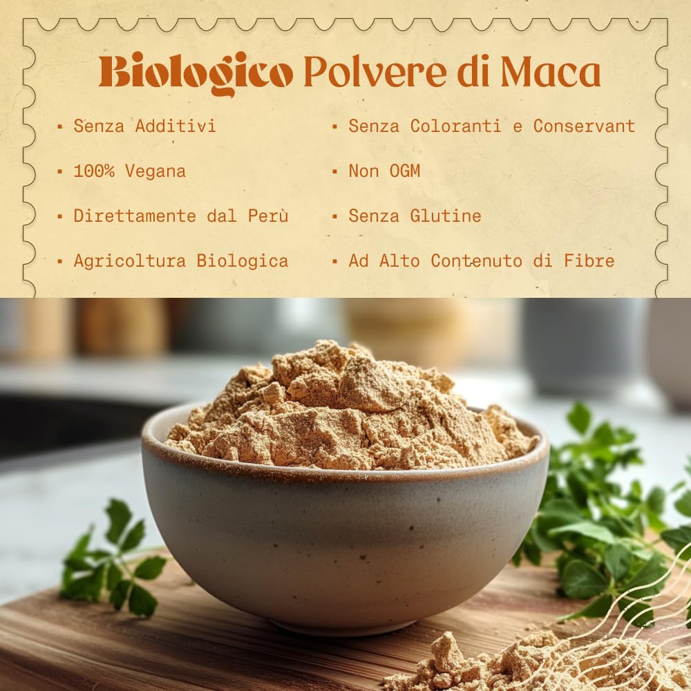 NaturaleBio Maca Peruviana Biologica in Polvere 1 kg. Naturale e Pura, Prodotto in Perù dalla Radice di Maca Bio - Gelatinizzata