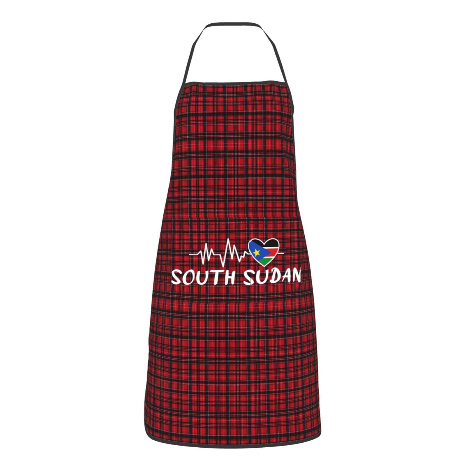 nopicsn South Sudan Heartbeat Apron for cooking with Pockets Women Men Kitchen Chef Funny Aprons