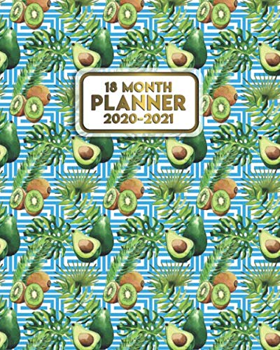  18 Month Planner 2020-2021: Nifty Kiwifruit & Avocado Daily Organizer & Agenda with Weekly & Monthly Spread Views, Motivational Quotes, To-Do’s, Notes & Vision Boards - Greek Key Pattern