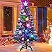 Prsildan 5 FT Artificial Christmas Tree, Pre-Lit Optical Fiber Xmas Trees with Multicolor LED Lights, Snowflakes & Top Star, Lighted Christmas Tree Holiday Home Decor