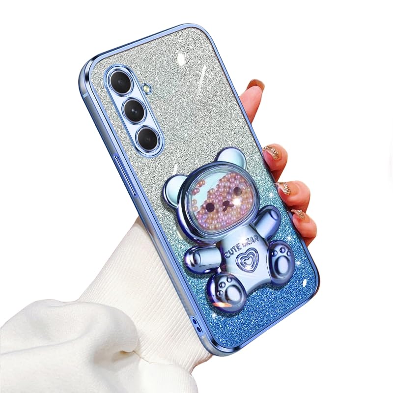 Cases Compatible with Samsung Galaxy A54 5G Cover, Soft Silicone Electroplated Case, Designed Cute Bear Folding Stand Holder for Women,Camera Lens