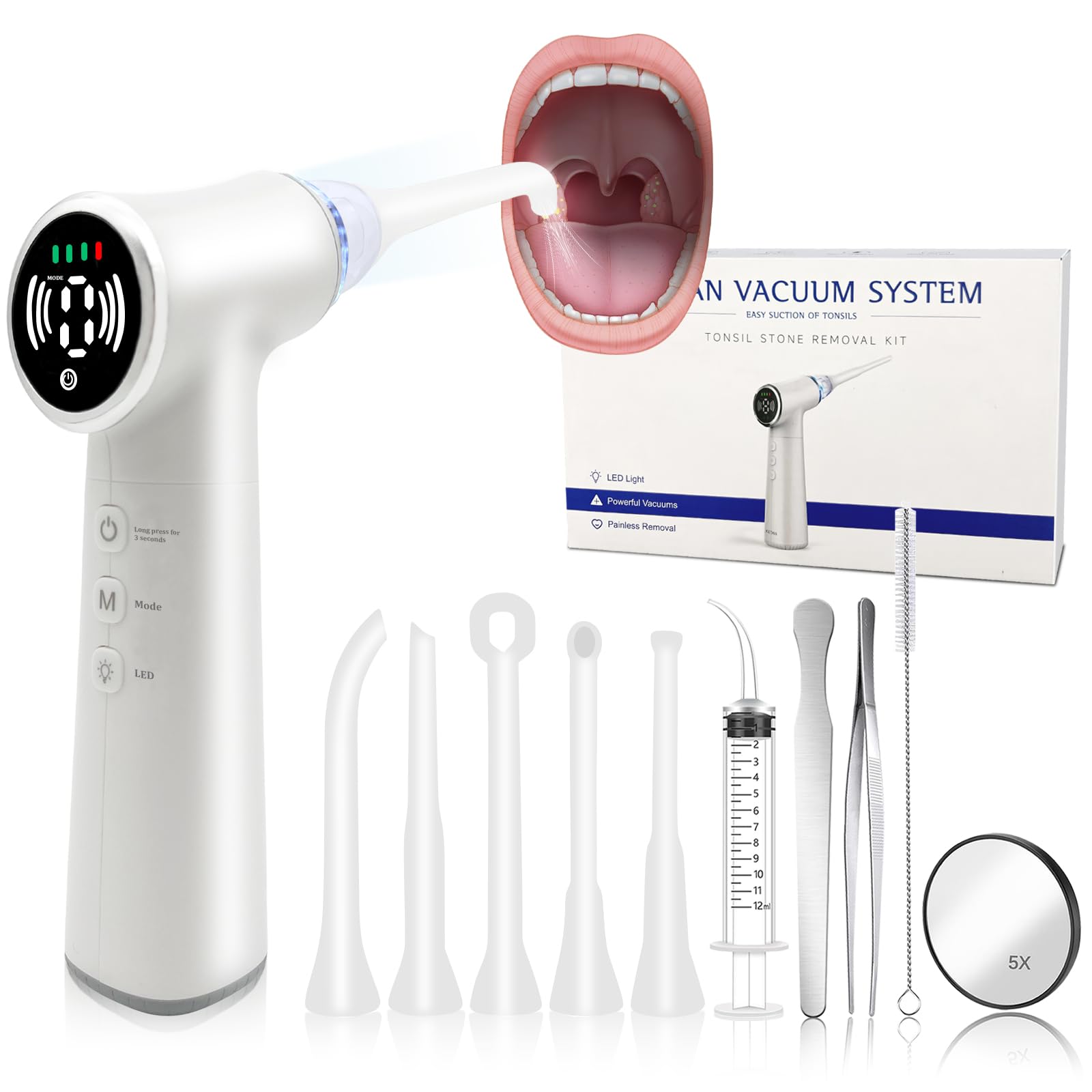 Tonsil Stone Remover Tool with 6-Level Suction for Bad Breath Prevention Dental Care Set 3Pcs Tartar Scrapers Plaque