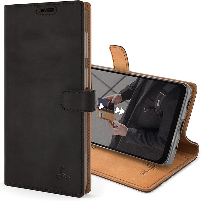 Snakehive Vintage Wallet for Samsung Galaxy A12 || Real Leather Wallet Phone Case || Genuine Leather with Viewing Stand & 3 Card Holder || Flip Folio Cover with Card Slots (Black)