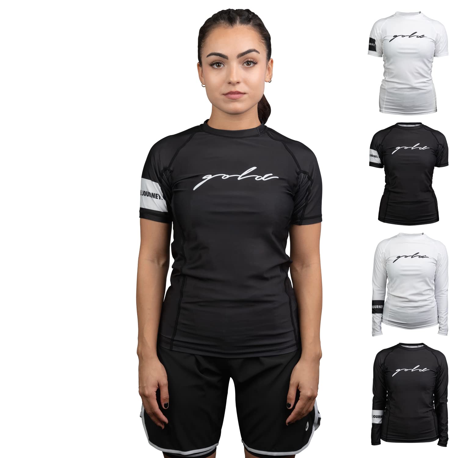 Gold BJJ Foundation Womens Rash Guard - No-Gi and Gi Jiu Jitsu Rashguard for Women