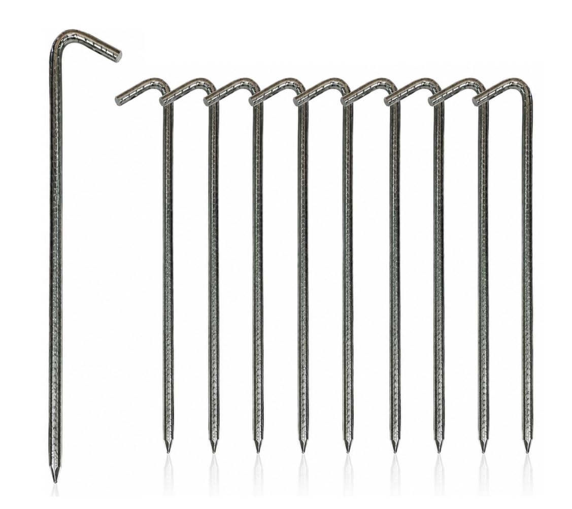 FERPASA® - Piquetas de Camping Suelo Duro de Acero Galvanizado 25 cm – Pack de 10 Unidades para Tiendas de Campaña, Toldos y Carpas – Anclaje Resistente para Tienda de Campaña y Toldo