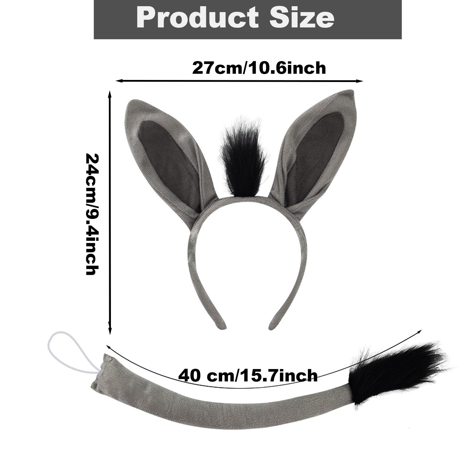 ATSNOSH 2 Pcs Donkey Ears Headband and Tail Set - Image 2