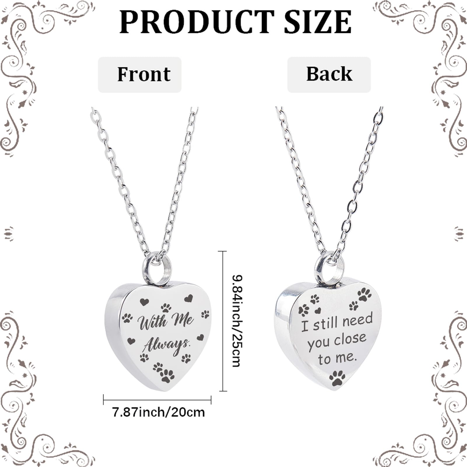 CREATCABIN Heart Urn Necklace for Ashes Cremation Jewelry Set Stainless Steel Paw Print Keepsake Memorial Pendant Ashes Urn Necklace with 12 Birthstones Velvet Drawstring Bag for Human 0.8x1Inch - Image 2