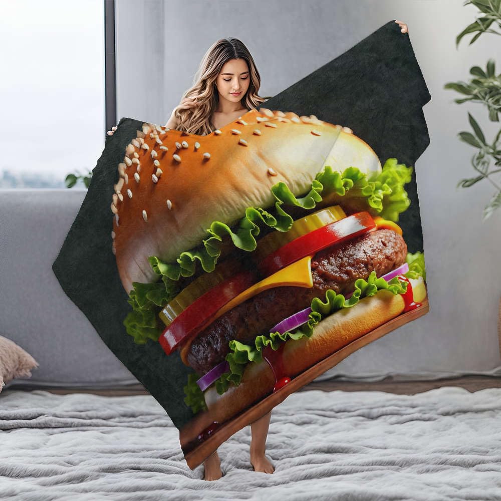 Couverture peluche hamburger grand lit jeté canapé flanelle