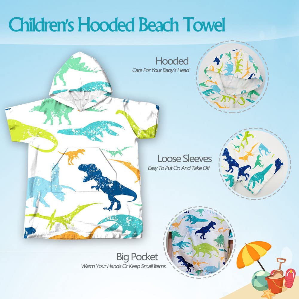 Poncho Asciugamano Bambino Dinosauro - Accappatoio Piscina, Cotone, Per 1-5 Anni - Foto 2