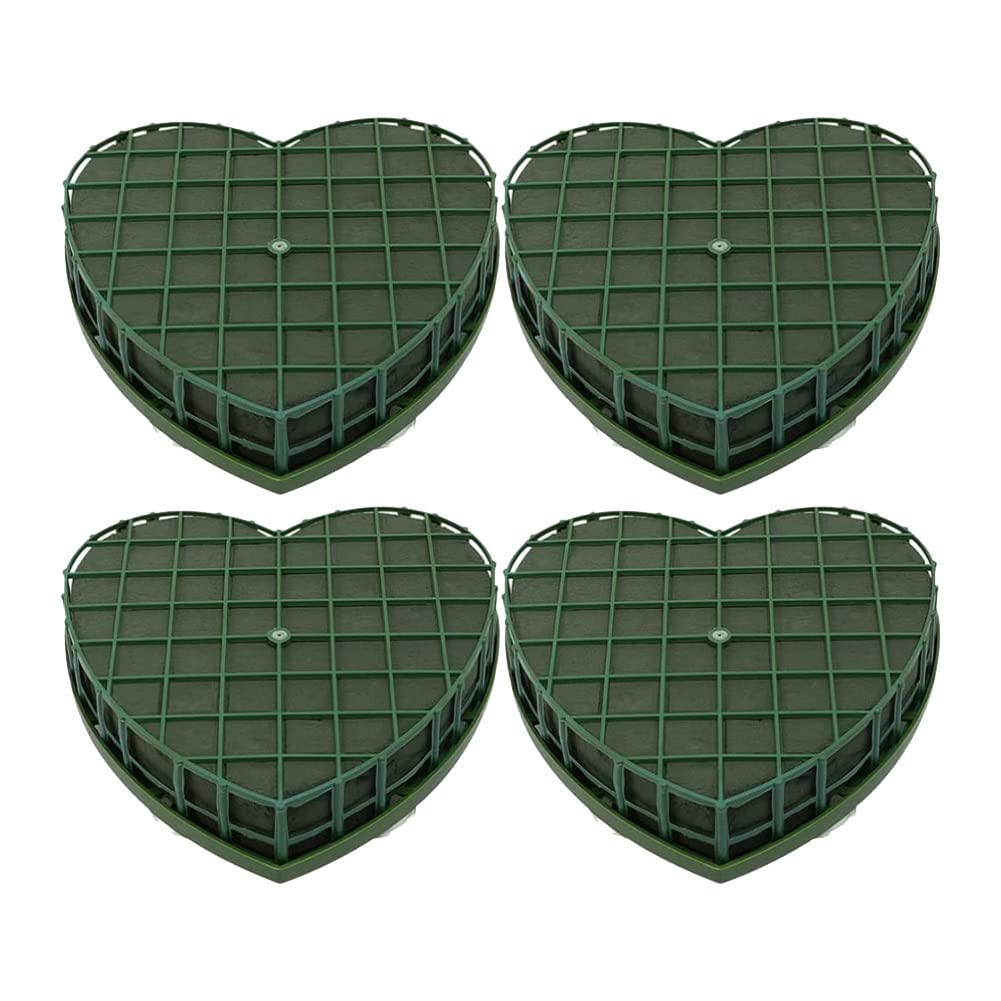 CTRLZS 4 Pcs Foam Blocks Green Flower Clay Heart Shaped Floral Bricks Artificial Floral Mud with Suction Cup