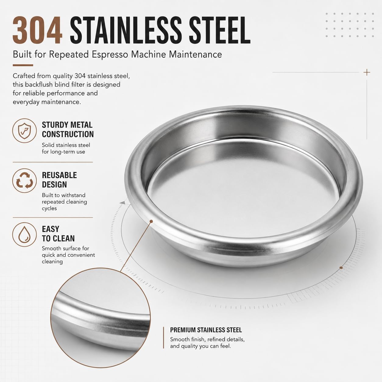 58mm Backflush Filter, Stainless Steel Blind Basket for Espresso Machines image 4