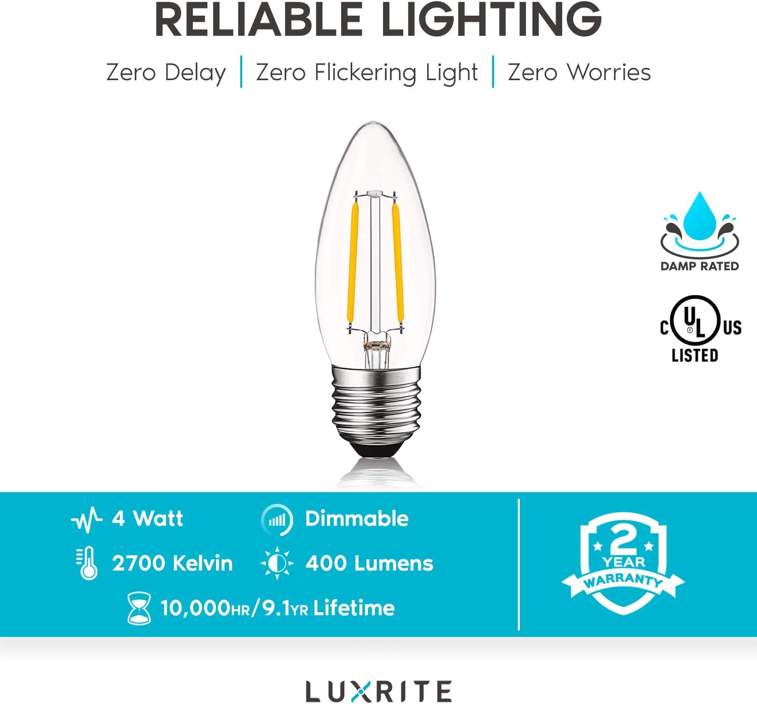 Hоttеѕt Sаlеѕ Luxrite LED Chandelier Light Bulbs E26, 40 Watt Equivalent, 2700K Warm White, Dimmable, Torpedo Tip Clear Glass, LED Edison Candelabra Bulb, 400 Lumens, UL Listed (12 Pack) 70% оƒƒ Evеrуthіng Luxrite LED Chandelier Light Bulbs E26, 40 Watt Equivalent, 2700K Warm White, Dimmable, Torpedo Tip Clear Glass, LED Edison Candelabra Bulb, 400 Lumens, UL Listed (12 Pack)