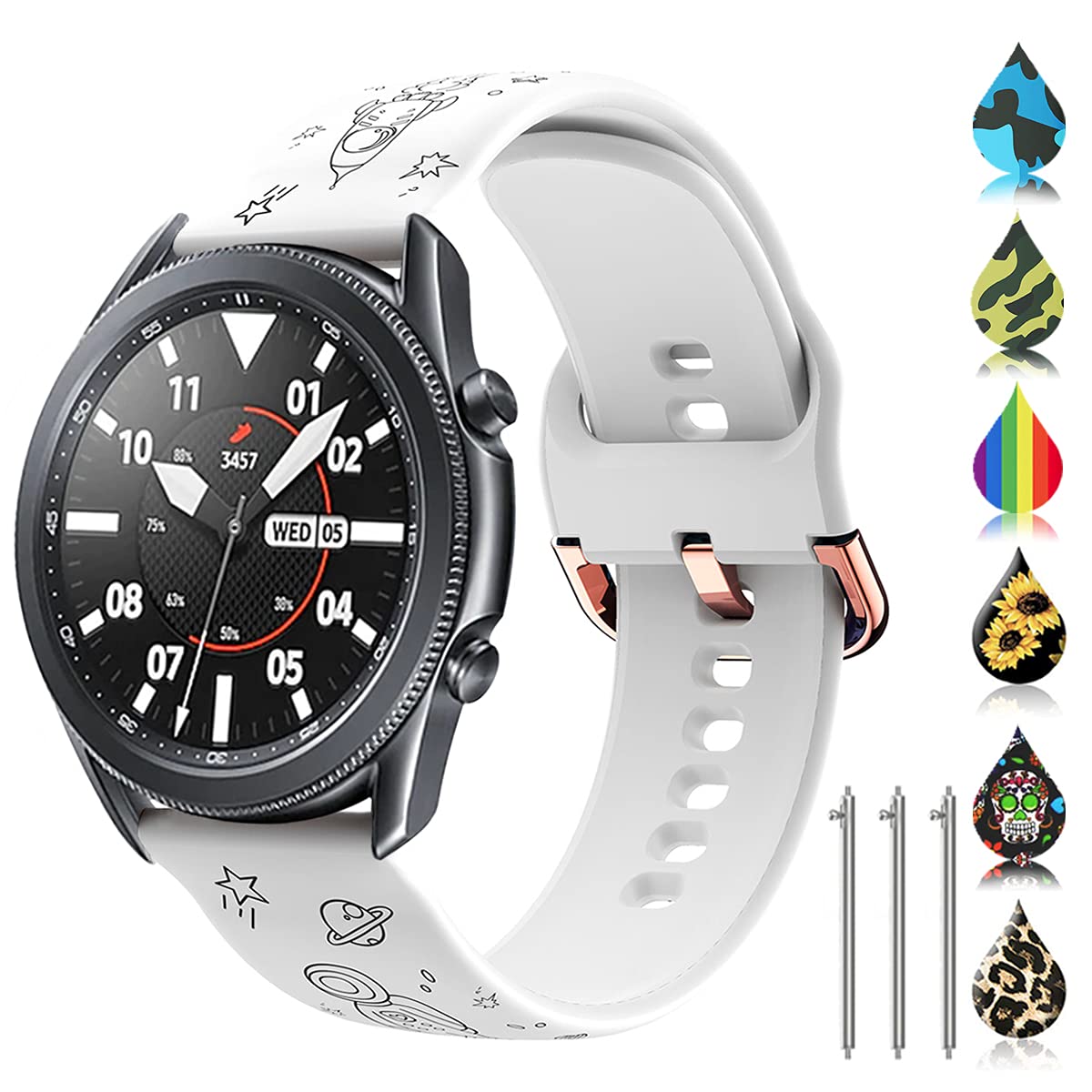 TOOLAIK Floral 22mm watch band Compatible for Samsung galaxy watch 3 45mm/Gear S3 Frontier/Classic,Silicone 22mm watch band quick release for Women