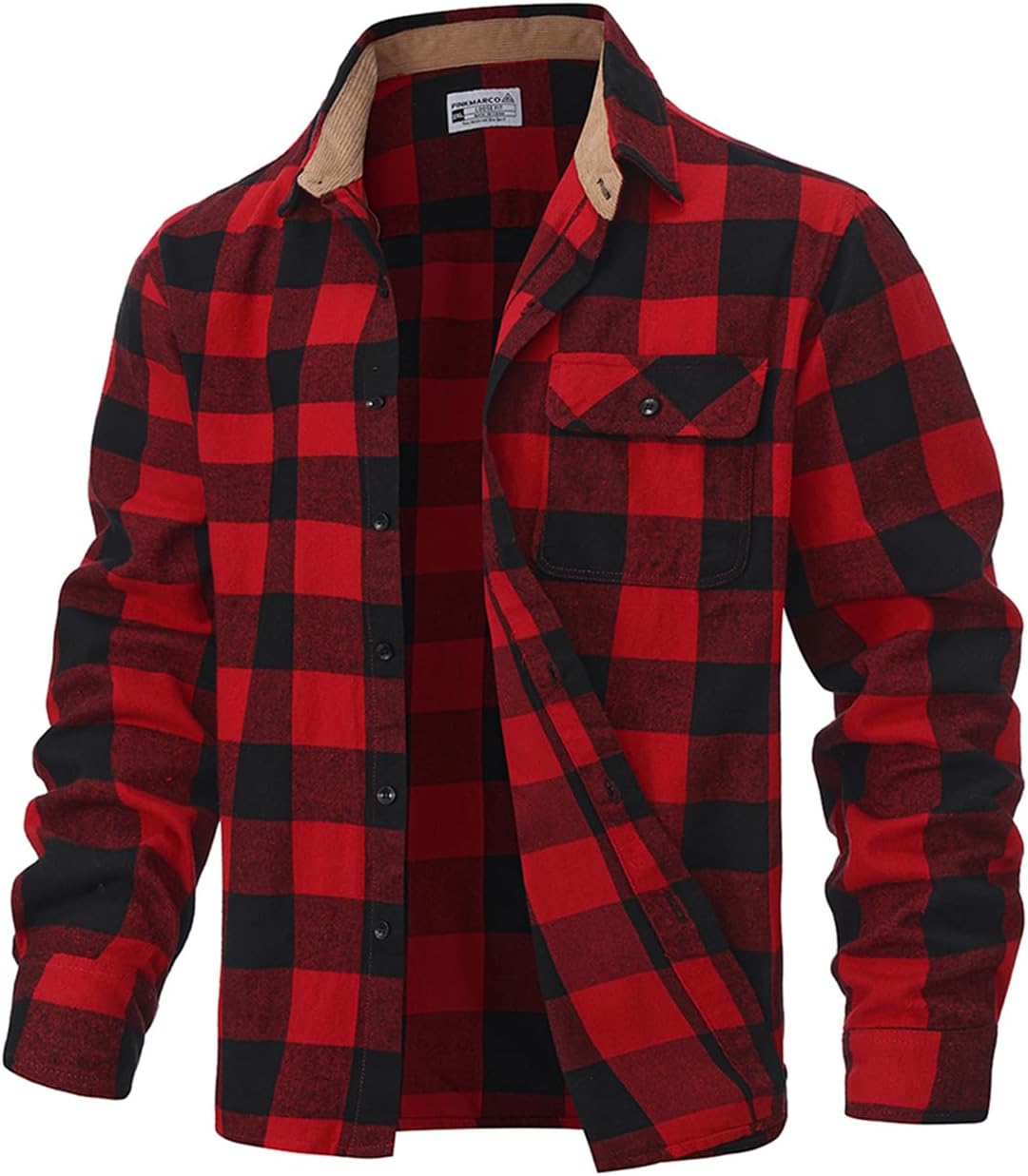 PINKMARCO Men’s Big & Tall Flannel Shirt: Button Down Plaid Shirt for Men, Long Sleeve Casual Shirt for Office Vacation