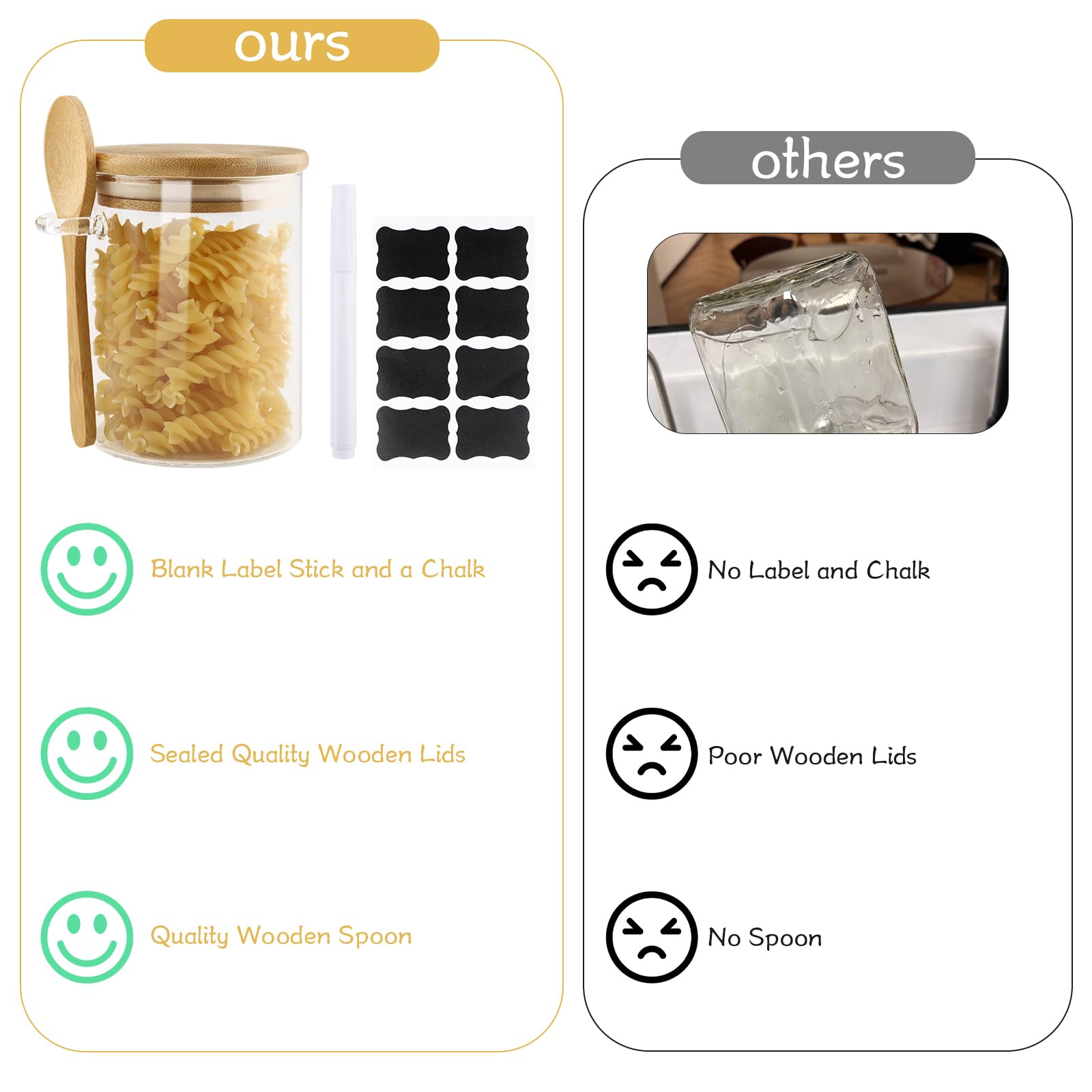 Tarros de Vidrio con Tapa Hermética Cuchara,4 Piezas 500ML Tarros de Cristal con Tapa Hermética y Cuchara Botes de Cristal de Cocina para Café té Azúcar Especias Cereales