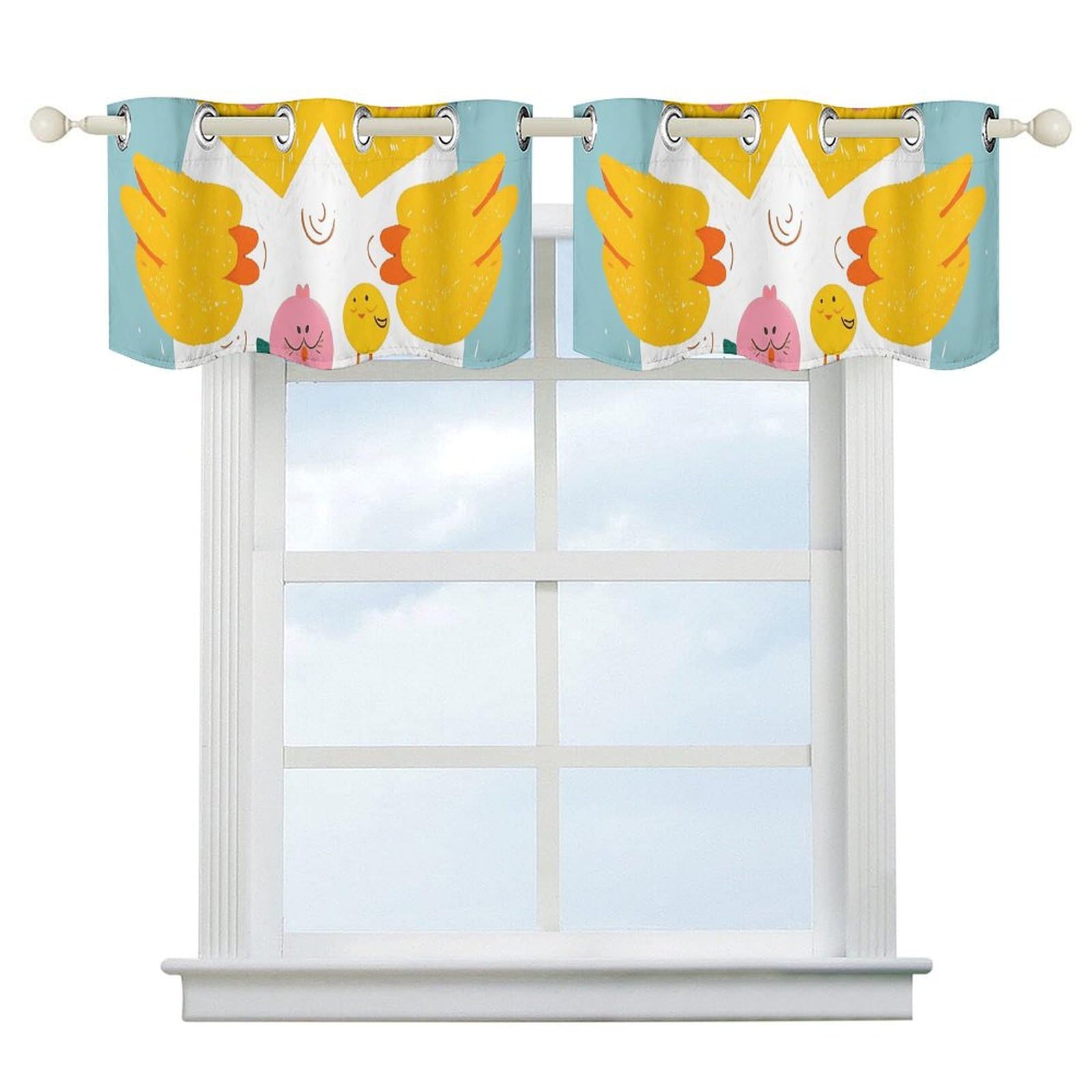 Rideaux occultants thermiques avec cantonnière x2 pour chambre et salon motif poussin