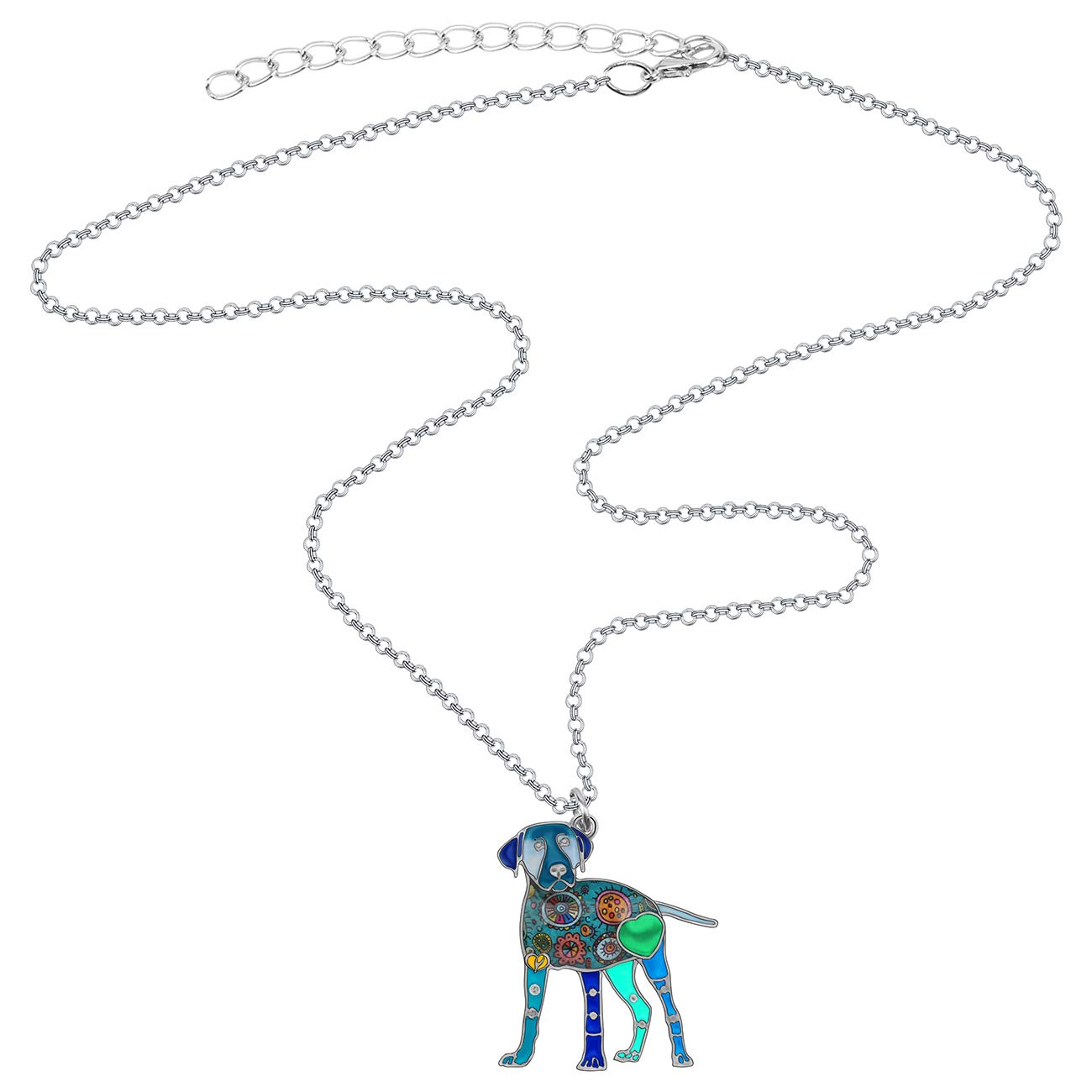 DUOWEI Cute Labrador Dog Pendant Necklace Zinc Alloy Floral Enamel Dog Jewelry Gifts